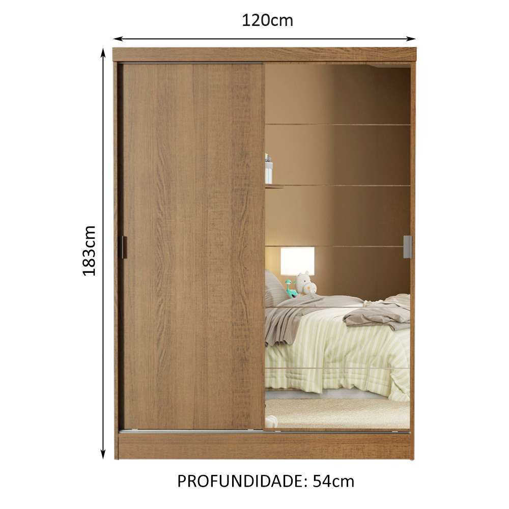 Guarda-Roupa Infantil Madesa Nick 2 Portas de Correr com Espelho Rustic