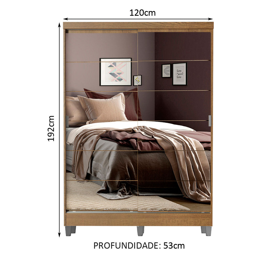 Guarda-Roupa Solteiro Madesa Luke 2 Portas de Correr de Espelho com Pés Rustic