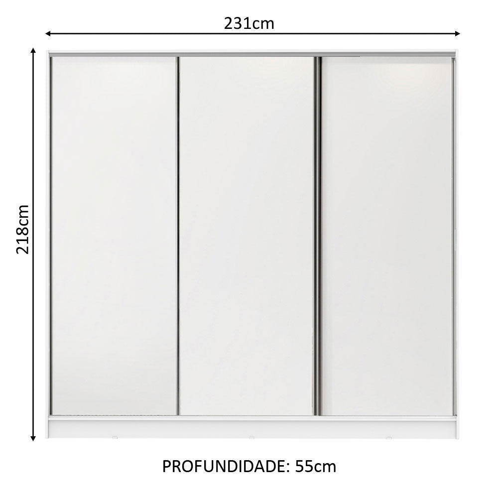 Guarda-Roupa Casal 100% MDF 3 Portas de Correr Branco Royale Madesa