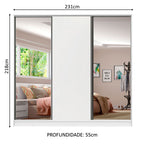 Guarda-Roupa Casal 100% MDF Madesa Royale 3 Portas de Correr com Espelhos Branco