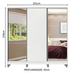 Guarda-Roupa Casal 100% MDF Madesa Royale 3 Portas de Correr com Espelhos com Pés Branco