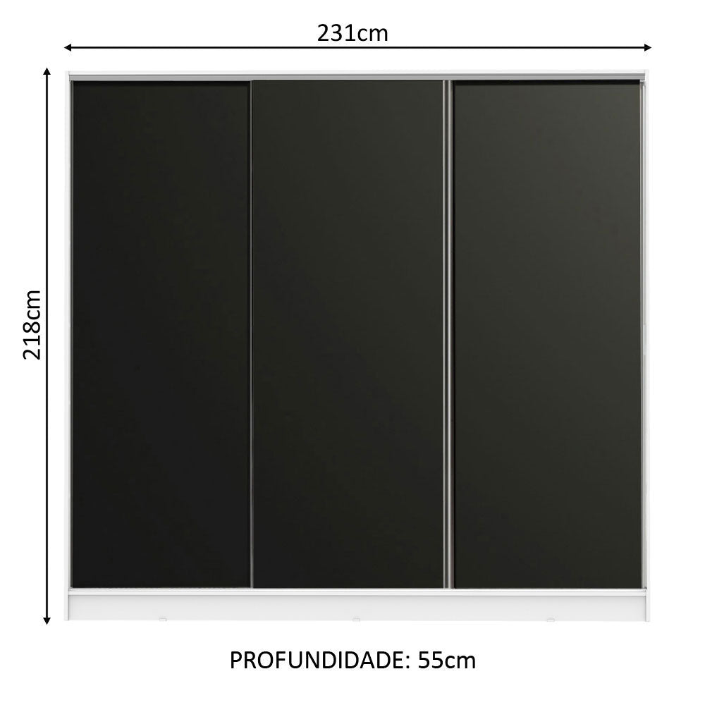 Guarda-Roupa Casal 100% MDF Madesa Royale 3 Portas de Correr Branco/Preto