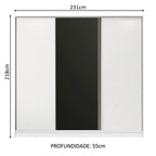 Guarda-Roupa Casal 100% MDF Madesa Royale 3 Portas de Correr Branco/Branco/Preto