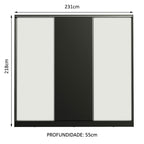 Guarda-Roupa Casal 100% MDF Madesa Royale 3 Portas de Correr Preto/Branco/Preto
