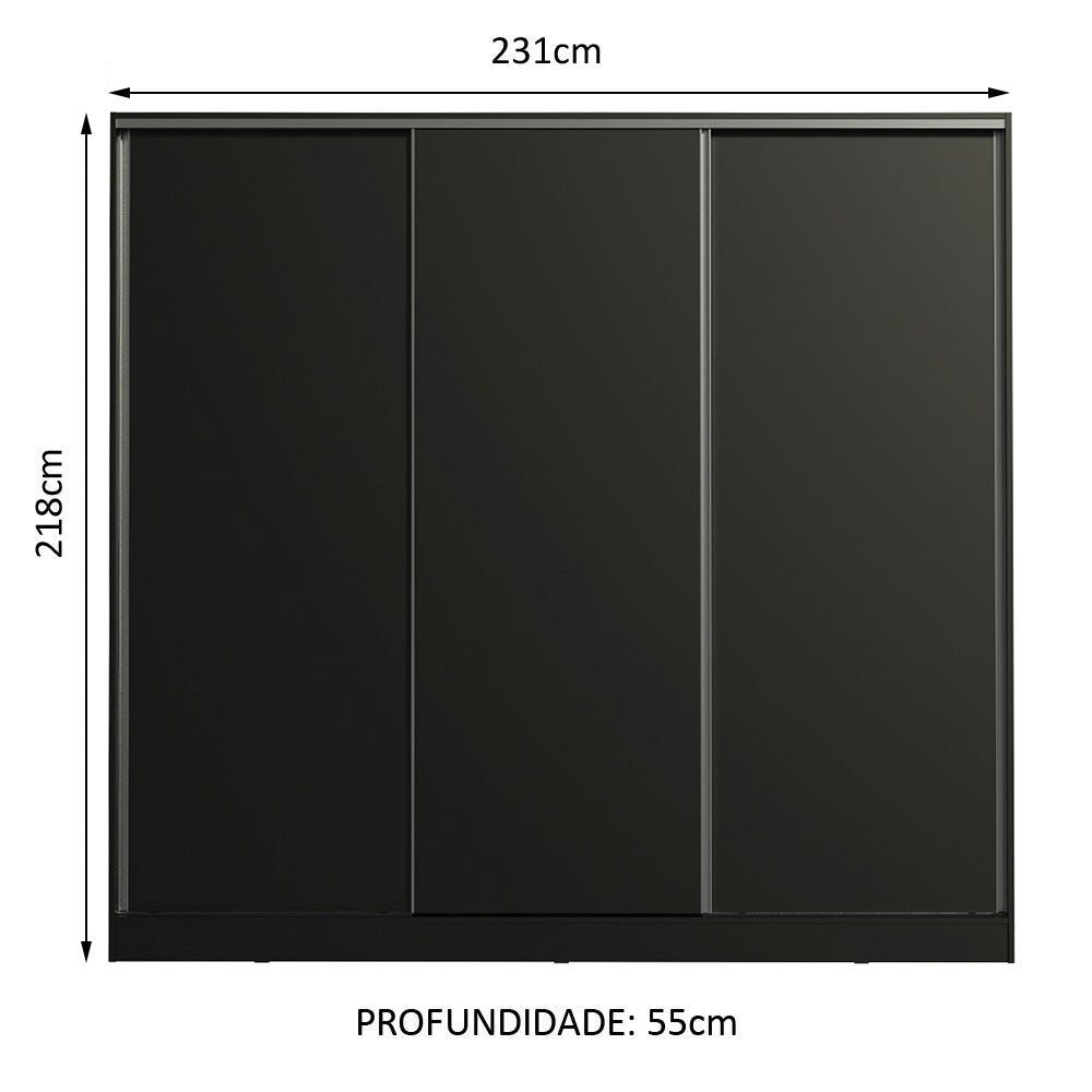 Guarda-Roupa Casal 100% MDF Madesa Royale 3 Portas de Correr Preto