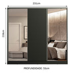 Guarda-Roupa Casal 100% MDF Madesa Royale 3 Portas de Correr com Espelhos Preto