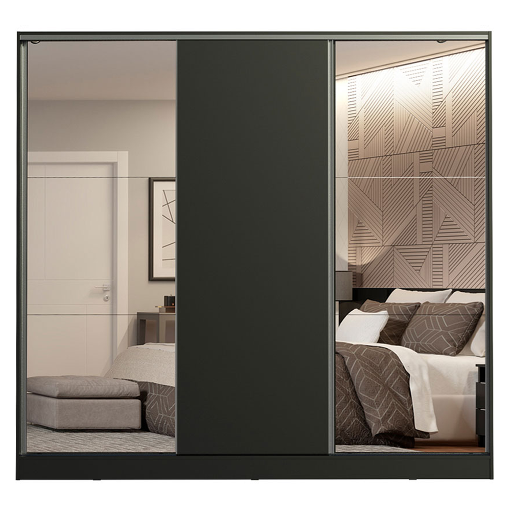 Guarda-Roupa Casal 100% MDF Madesa Royale 3 Portas de Correr com Espelhos Preto