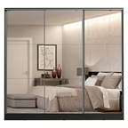 Guarda-Roupa Casal 100% MDF 3 Portas de Correr de Espelho Preto Madesa Royale