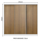 Guarda-Roupa Casal 100% MDF Madesa Royale 3 Portas de Correr Branco/Rustic
