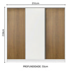 Guarda-Roupa Casal 100% MDF Madesa Royale 3 Portas de Correr Branco/Rustic/Branco