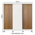 Guarda-Roupa Casal 100% MDF Madesa Royale 3 Portas de Correr com Pés Branco/Rustic/Branco