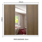 Guarda-Roupa Casal 100% MDF Madesa Royale 3 Portas de Correr com Espelho Branco/Rustic