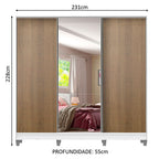 Guarda-Roupa Casal 100% MDF Madesa Royale 3 Portas de Correr com Espelho com Pés Branco/Rustic