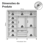 Guarda-Roupa Casal 100% MDF com Pés 3 Portas 1 Espelho Branco Malta Madesa
