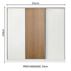 Guarda-Roupa Casal 100% MDF Madesa Royale 3 Portas de Correr Branco/Branco/Rustic