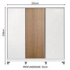 Guarda-Roupa Casal 100% MDF Madesa Royale 3 Portas de Correr com Pés Branco/Branco/Rustic