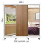Guarda-Roupa Casal 100% MDF Madesa Royale 3 Portas de Correr com Espelhos com Pés Branco/Rustic