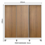 Guarda-Roupa Casal 100% MDF Madesa Royale 3 Portas de Correr com Pés Branco/Rustic