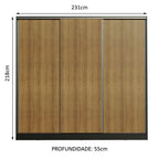 Guarda-Roupa Casal 100% MDF Madesa Royale 3 Portas de Correr Preto/Rustic