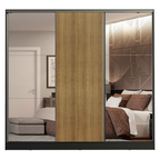 Guarda-Roupa Casal 100% MDF Madesa Royale 3 Portas de Correr com Espelhos Preto/Rustic