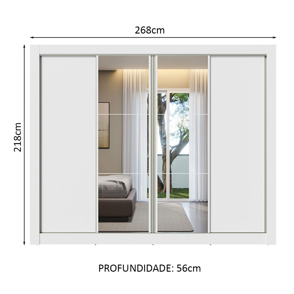 Guarda-Roupa Casal Madesa Montana 4 Portas de Correr com Espelho Branco