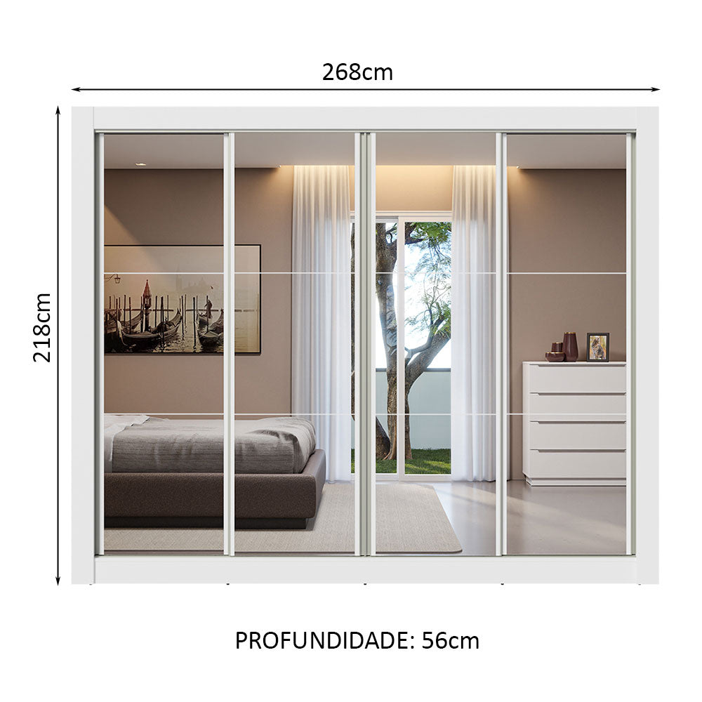 Guarda-Roupa Madesa Montana 4 Portas de Correr de Espelho Branco