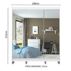 Guarda-Roupa Casal Madesa Veneza 3 Portas de Correr com Espelho com Pés Branco