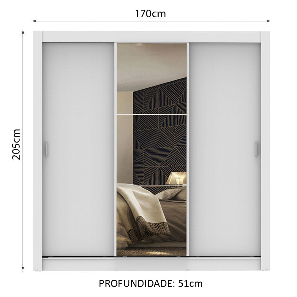 Guarda-Roupa Casal Madesa Mônaco 3 Portas de Correr com Espelho Branco