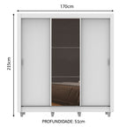 Guarda-Roupa Casal Madesa Lyon 3 Portas de Correr com Espelho 2 Gavetas com Pés Branco