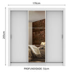 Guarda-Roupa Casal Madesa Lyon Plus 3 Portas de Correr com Espelho 4 Gavetas Branco