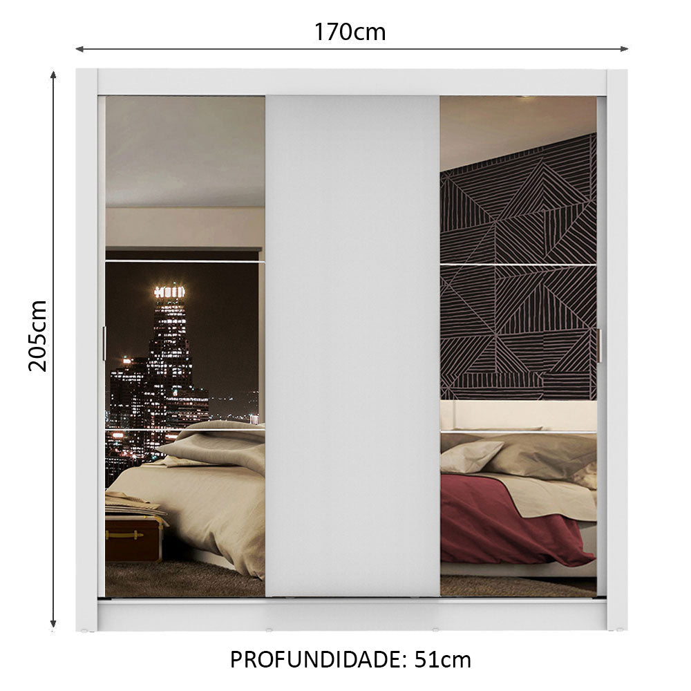 Guarda-Roupa Casal Madesa Mônaco 3 Portas de Correr com Espelhos Branco