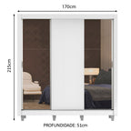 Guarda-Roupa Casal Madesa Lyon 3 Portas de Correr com Espelhos 2 Gavetas com Pés Branco