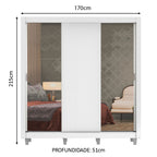 Guarda-Roupa Casal Madesa Lyon Plus 3 Portas de Correr com Espelhos 4 Gavetas com Pés Branco