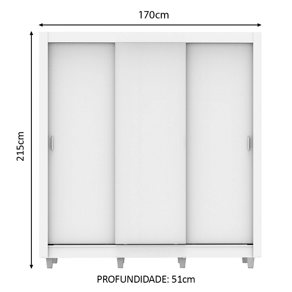 Guarda-Roupa Casal Madesa Lyon 3 Portas de Correr 2 Gavetas com Pés Branco