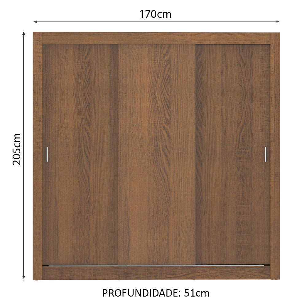 Guarda-Roupa Casal Madesa Mônaco 3 Portas de Correr Rustic