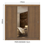Guarda-Roupa Casal Madesa Lyon Plus 3 Portas de Correr com Espelho 4 Gavetas Rustic