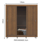 Guarda-Roupa Casal Madesa Mônaco 3 Portas de Correr com Espelho com Pés Rustic