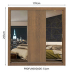 Guarda-Roupa Casal Madesa Lyon 3 Portas de Correr com Espelhos 2 Gavetas Rustic