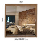 Guarda-Roupa Casal Madesa Lyon 3 Portas de Correr de Espelho 2 Gavetas Rustic