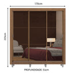 Guarda-Roupa Casal Madesa Lyon 3 Portas de Correr de Espelho 2 Gavetas com Pés Rustic