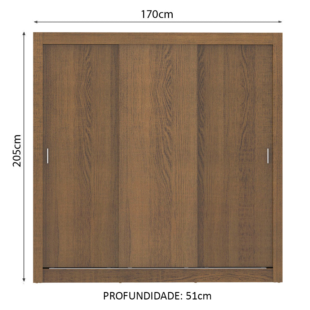 Guarda-Roupa Casal Madesa Lyon Plus 3 Portas de Correr 4 Gavetas Rustic