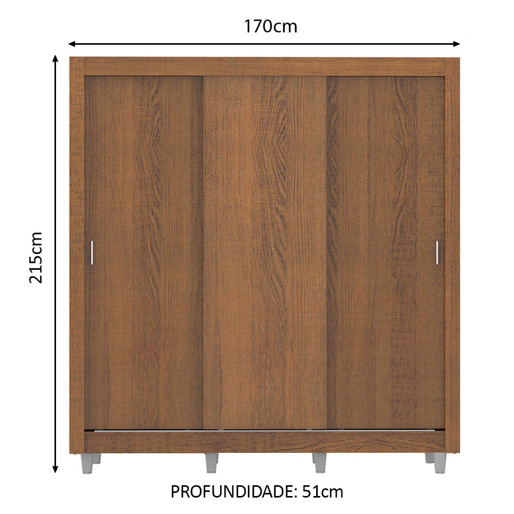 Guarda-Roupa Casal Madesa Mônaco 3 Portas de Correr com Pés Rustic