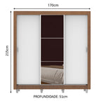 Guarda-Roupa Casal Madesa Lyon 3 Portas de Correr com Espelho 2 Gavetas com Pés Rustic/Branco