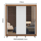 Guarda-Roupa Casal Madesa Lyon 3 Portas de Correr com Espelhos 2 Gavetas com Pés Rustic/Branco