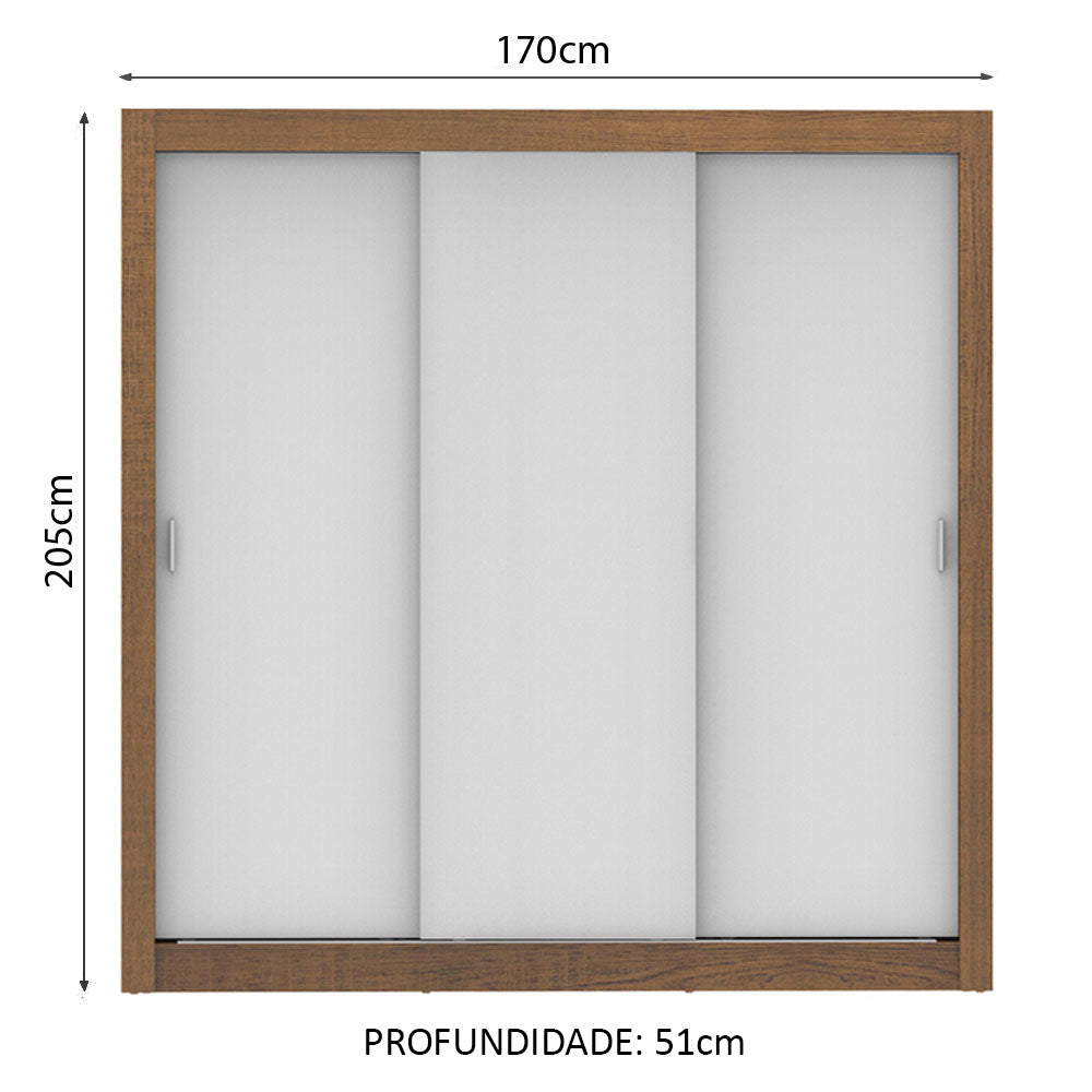 Guarda-Roupa Casal Madesa Lyon 3 Portas de Correr 2 Gavetas Rustic/Branco