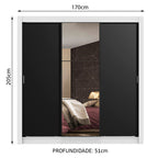 Guarda-Roupa Casal Madesa Mônaco 3 Portas de Correr com Espelho Branco/Preto
