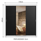 Guarda-Roupa Casal Madesa Lyon 3 Portas de Correr com Espelho 2 Gavetas Branco/Preto