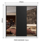 Guarda-Roupa Casal Madesa Lyon Plus 3 Portas de Correr com Espelhos 4 Gavetas Branco/Preto