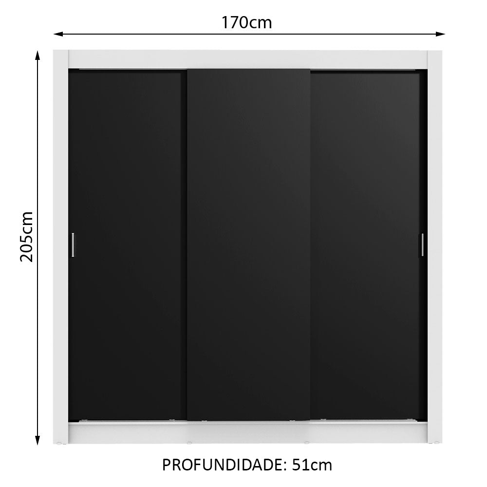 Guarda-Roupa Casal Madesa Lyon Plus 3 Portas de Correr 4 Gavetas Branco/Preto