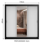 Guarda-Roupa Casal Madesa Lyon Plus 3 Portas de Correr com Espelho 4 Gavetas Preto/Branco